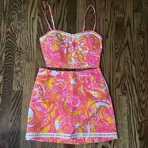 Women’s lily Pulitzer set tank top and skirt  pink and orange pattern